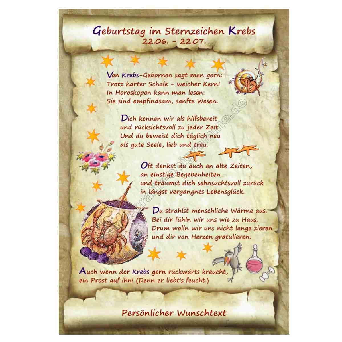 mit dem günstig Kaufen-Urkunde zum Geburtstag - Sternzeichen Krebs. Urkunde zum Geburtstag - Sternzeichen Krebs <![CDATA[Der Versand des Bildes mit dem optional erhältlichen Bilderrahmen erfolgt in 2 getrennten Lieferungen.]]>. 