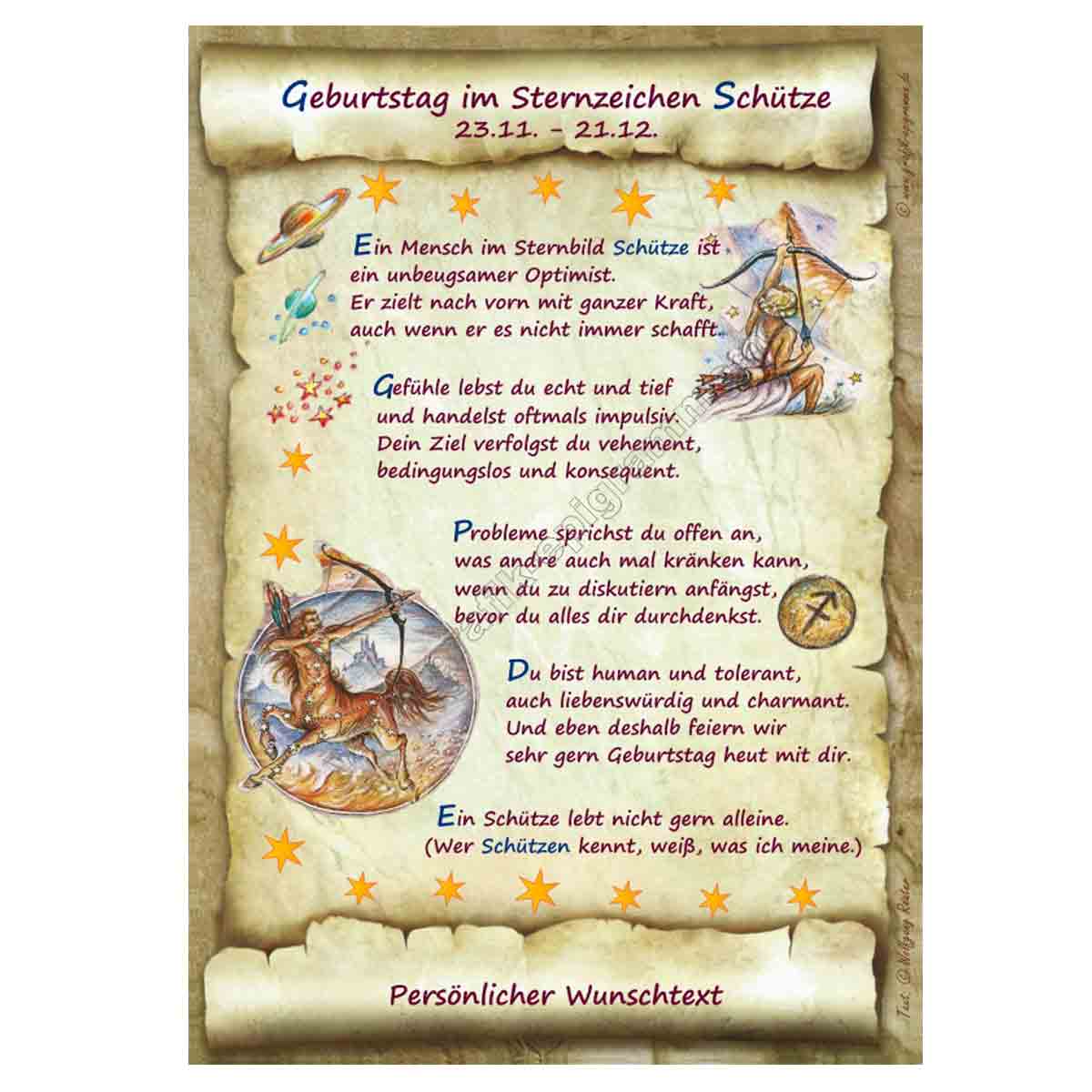 mit dem günstig Kaufen-Urkunde zum Geburtstag - Sternzeichen Schütze. Urkunde zum Geburtstag - Sternzeichen Schütze <![CDATA[Der Versand des Bildes mit dem optional erhältlichen Bilderrahmen erfolgt in 2 getrennten Lieferungen.]]>. 