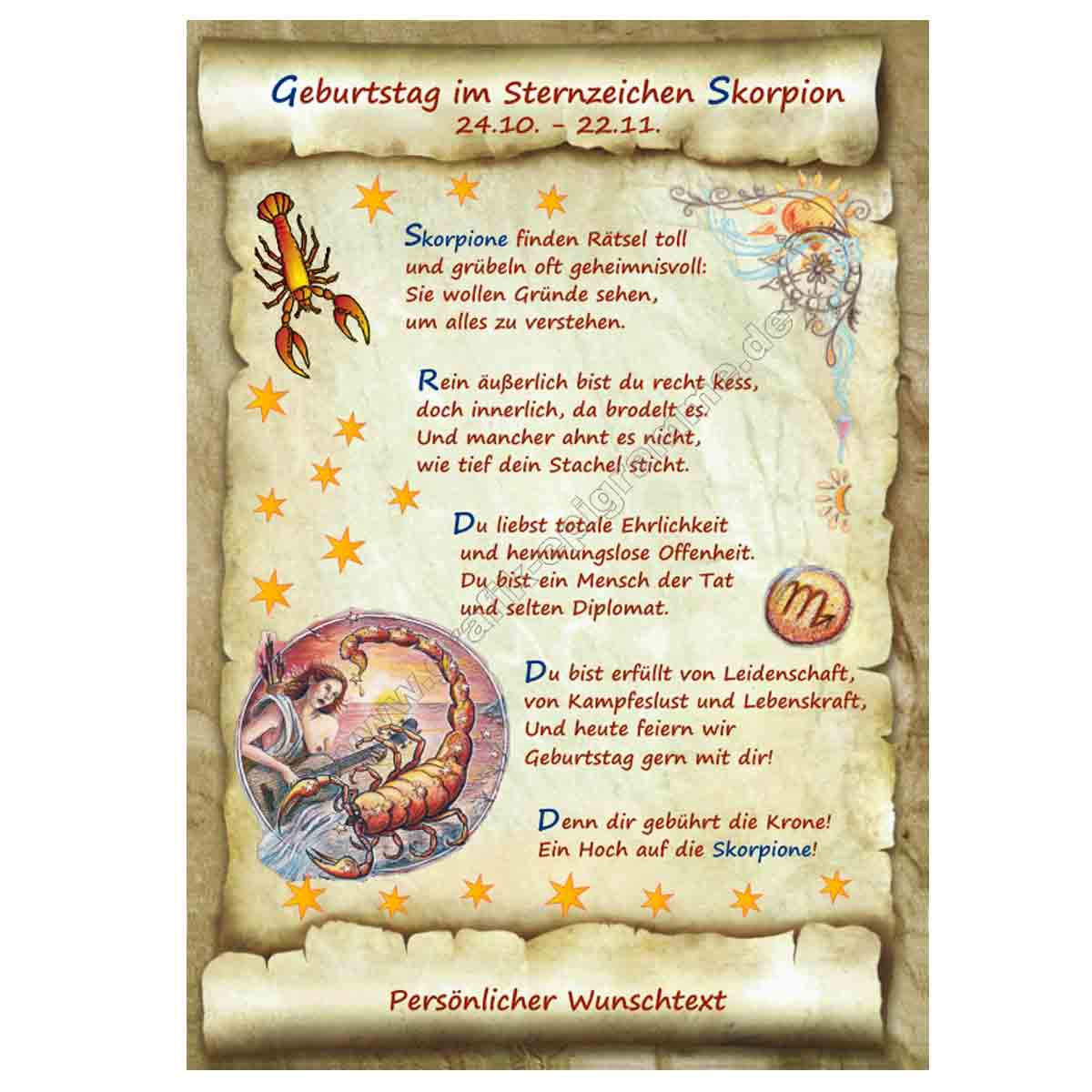 mit dem günstig Kaufen-Urkunde zum Geburtstag - Sternzeichen Skorpion. Urkunde zum Geburtstag - Sternzeichen Skorpion <![CDATA[Der Versand des Bildes mit dem optional erhältlichen Bilderrahmen erfolgt in 2 getrennten Lieferungen.]]>. 