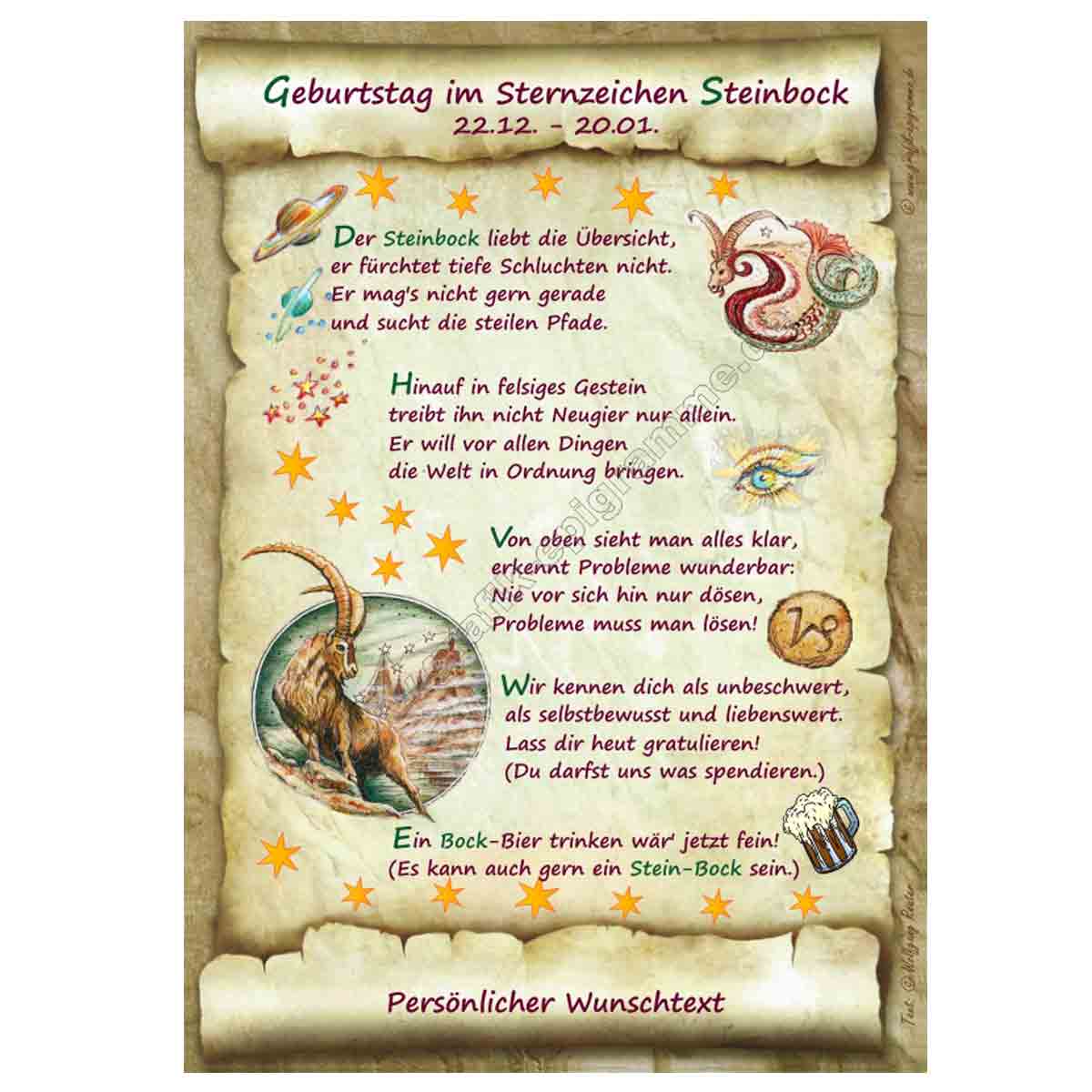 mit dem günstig Kaufen-Urkunde zum Geburtstag - Sternzeichen Steinbock. Urkunde zum Geburtstag - Sternzeichen Steinbock <![CDATA[Der Versand des Bildes mit dem optional erhältlichen Bilderrahmen erfolgt in 2 getrennten Lieferungen.]]>. 