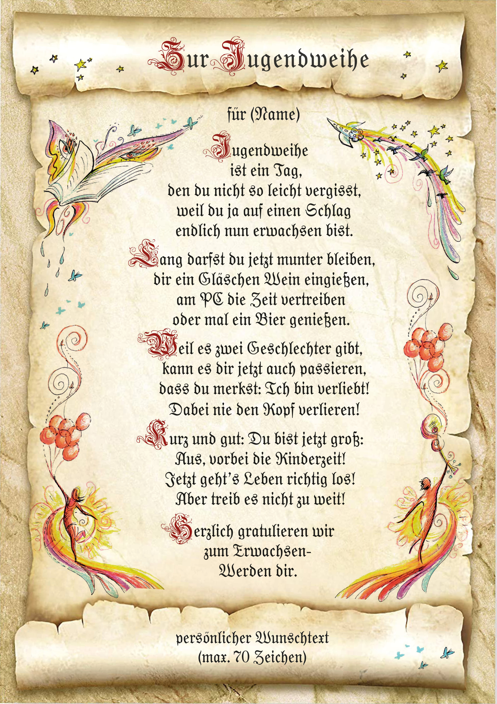 Urkunde zur günstig Kaufen-Urkunde zur Jugendweihe mit Ihrem Wunschtext. Urkunde zur Jugendweihe mit Ihrem Wunschtext <![CDATA[Der Versand des Bildes mit dem optional erhältlichen Bilderrahmen erfolgt in 2 getrennten Lieferungen.]]>. 