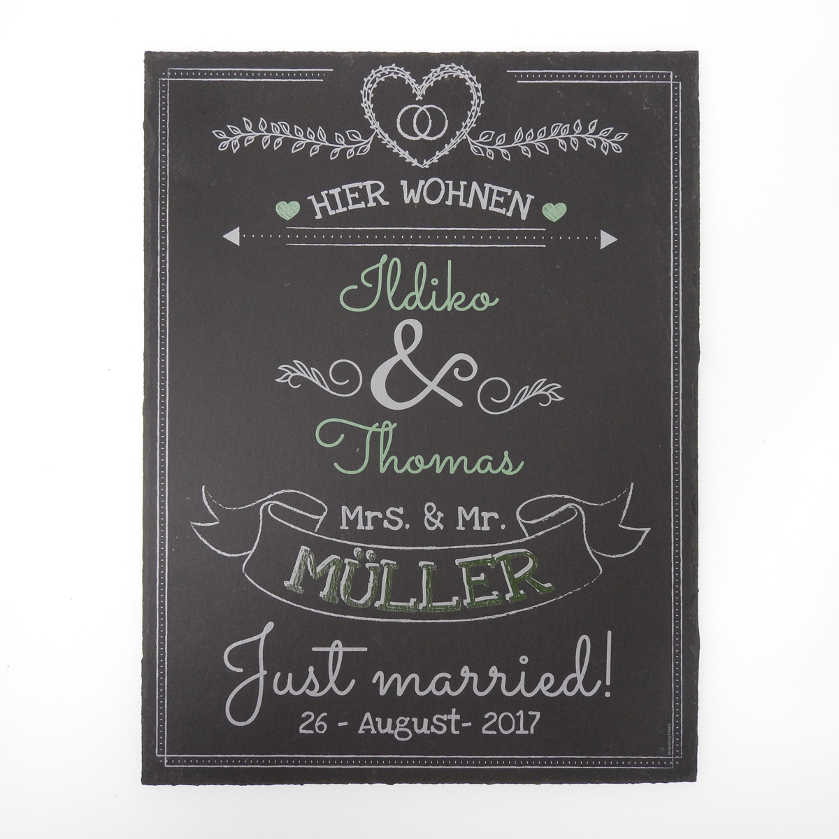 Schild zur Hochzeit aus Schiefer mit Name und Datum. Schild zur Hochzeit aus Schiefer mit Name und Datum <![CDATA[Hinweis: Schieferschilder sind Naturprodukte mit möglichen Einschlüssen oder Verfärbungen, die kein Grund zur Reklamation sind. Bedruckte Sch kein günstig Kaufen-Schild zur Hochzeit aus Schiefer mit Name und Datum. Schild zur Hochzeit aus Schiefer mit Name und Datum <![CDATA[Hinweis: Schieferschilder sind Naturprodukte mit möglichen Einschlüssen oder Verfärbungen, die kein Grund zur Reklamation sind. Bedruckte Sch