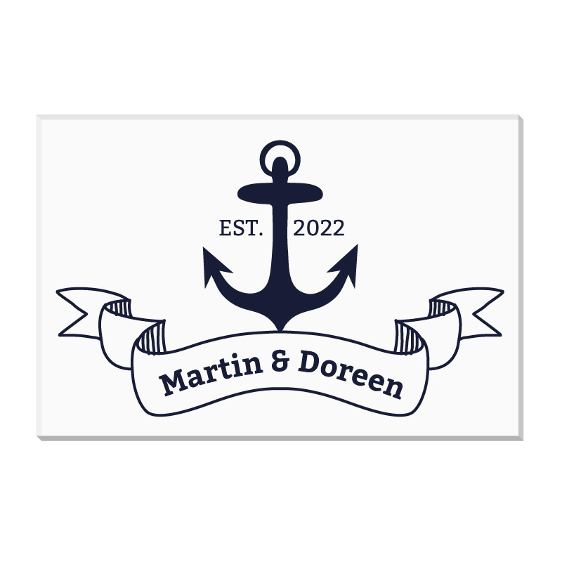 Maritime Acrylplatte zur Hochzeit mit Anker, Namen und Datum