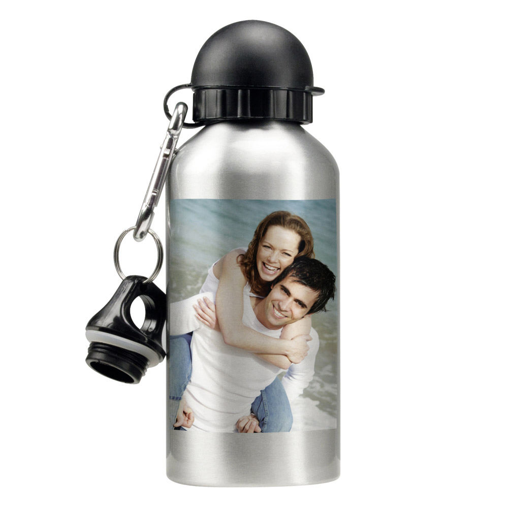 Flasche Mit günstig Kaufen-Trinkflasche mit Foto. Trinkflasche mit Foto <![CDATA[Material: doppelwandiges AluminiumFarbe: silber Füllvermögen: 500 ml Gewicht: 110 g inkl. Karabinerhaken und 2 Verschlüsse]]>. 