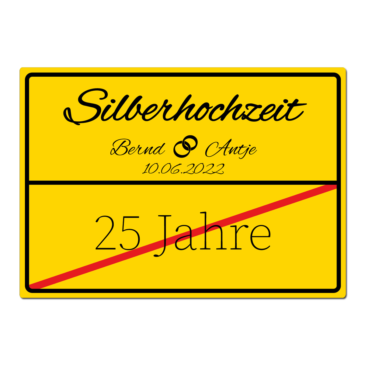 Wunschtext und günstig Kaufen-Geschenk zur Silberhochzeit - Schild A3. Geschenk zur Silberhochzeit - Schild A3 <![CDATA[Schild aus Aluminiumverbund mit Ihrem Wunschtext  Hintergrund: gelb Größe: 420 mm x 297 mm - Querformat]]>. 