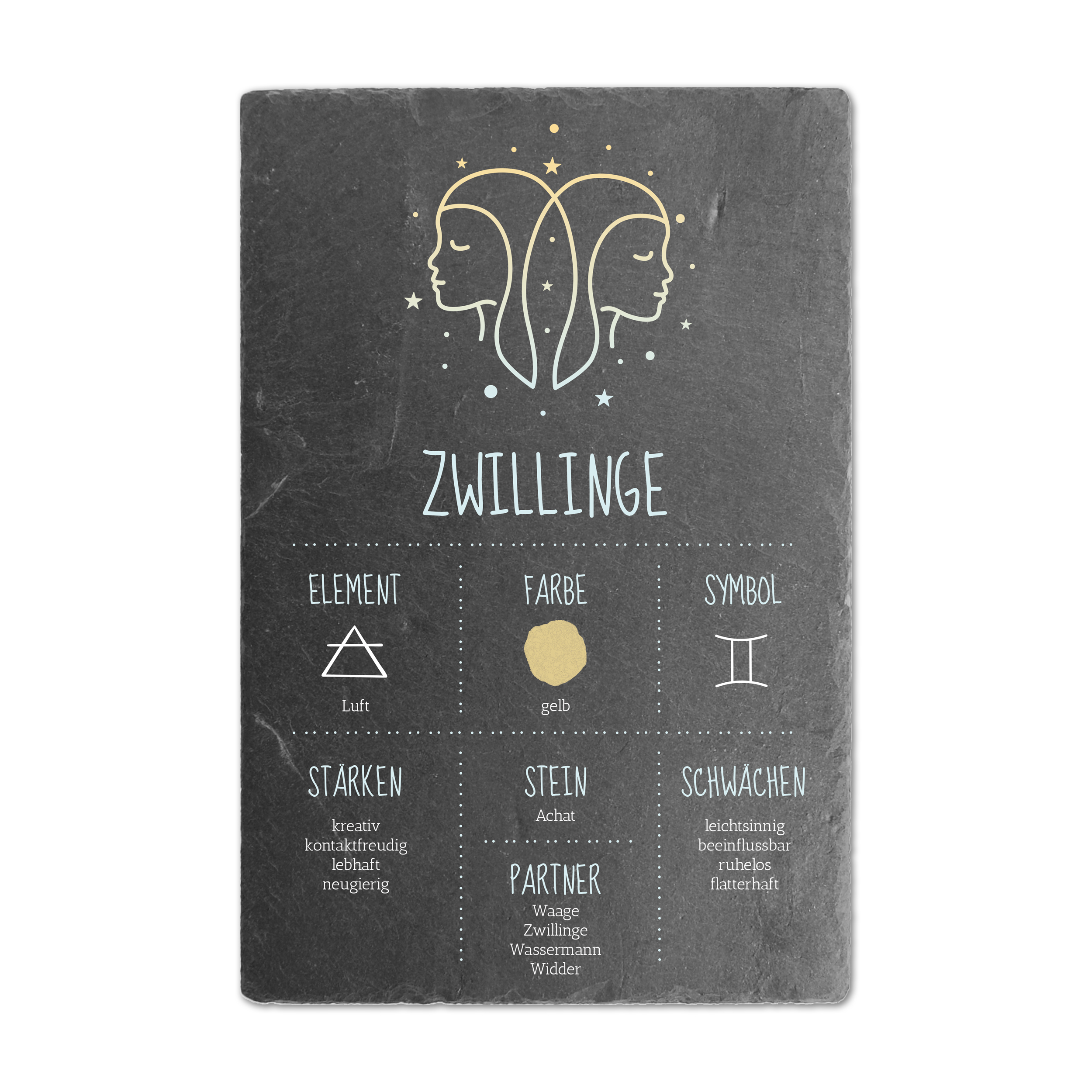 Schieferschild mit Sternzeichen – mehrere Größen | Gemini