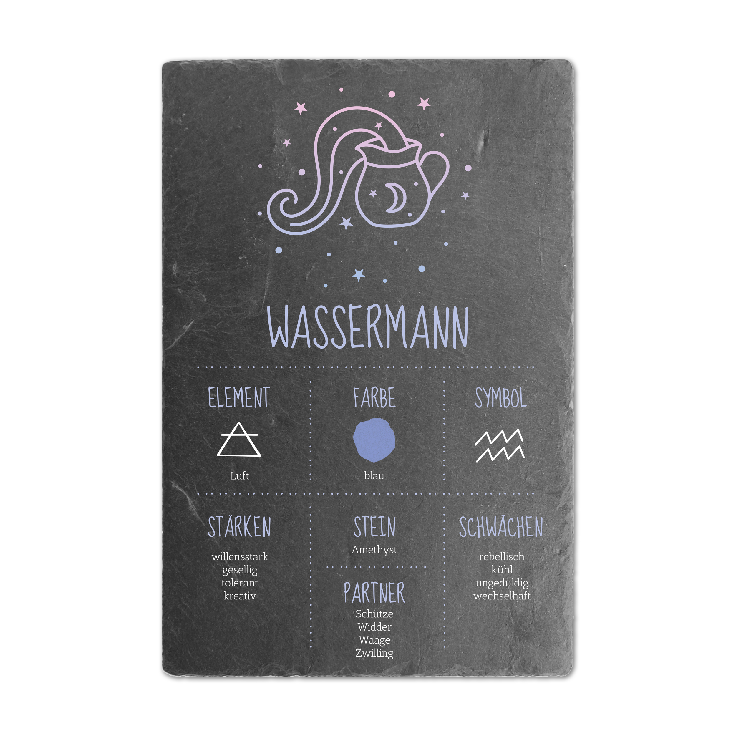 Schieferschild mit Sternzeichen – mehrere Größen | Aquarius
