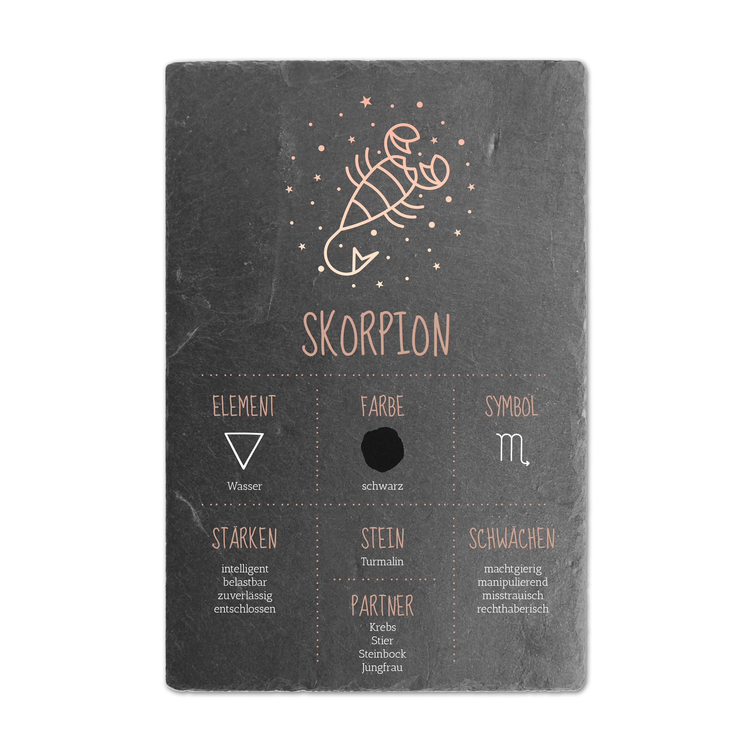 Schieferschild mit Sternzeichen – mehrere Größen | Scorpio