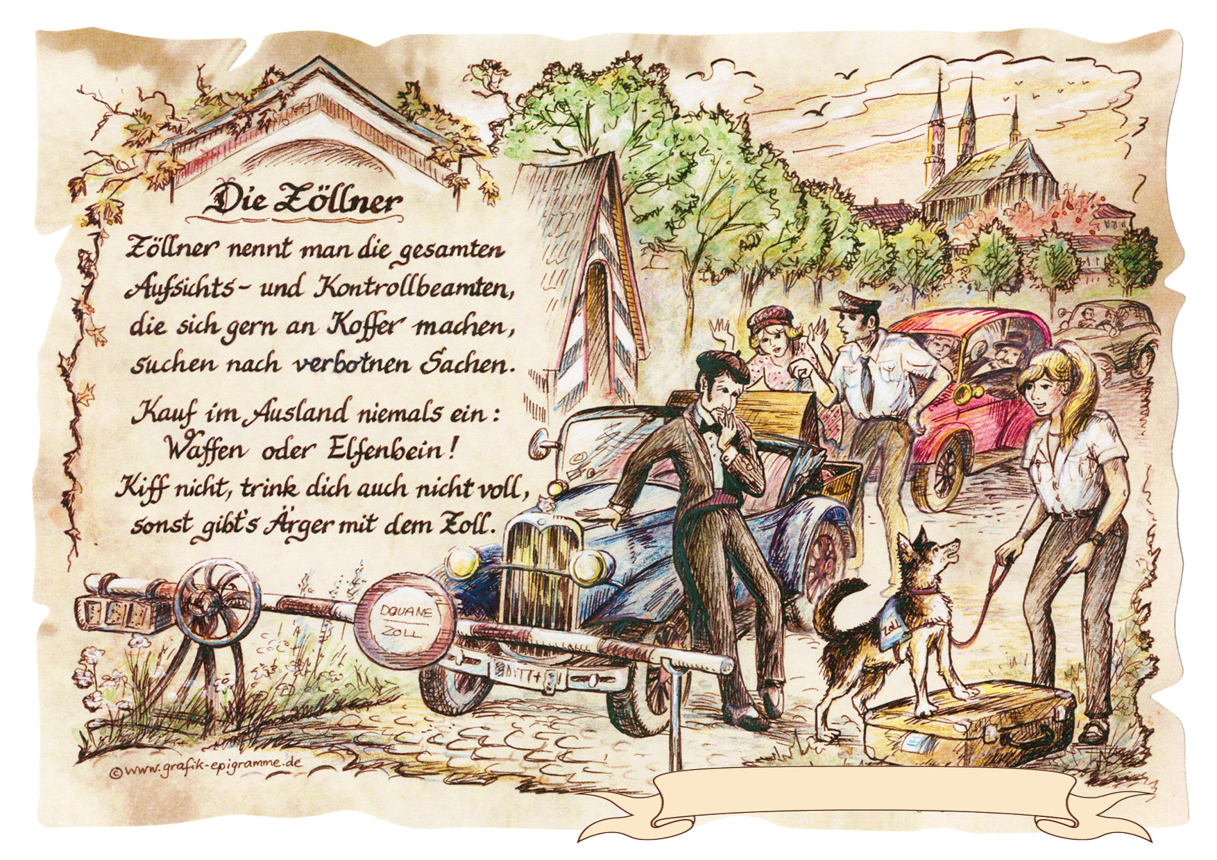 Zunftbild Zöllner auf Antikpapier im A4-Format