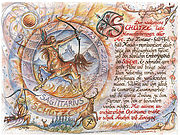 Ein eindrucksvolles und zeitloses Kunstwerk mit dem Sternzeichen Schütze (23. November - 21. Dezember). Der dazu passende Spruch gibt dem Bild eine besondere Note. Das Bild ist ein Kunstdruck im A4- ... Sternbild Schütze auf Antikpapier im A4-Format