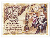 Dieses liebevoll gestaltete Kunstbild ist dem Beruf Advokat gewidmet. Ein passendes Gedicht gibt diesem Bild eine besondere Note: "Soll dich ein Advokat beraten, so sei nicht geizig mit ... Zunftbild Advokat auf Antikpapier im A4-Format