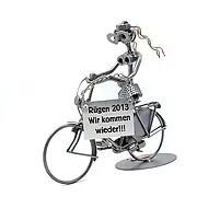 Schraubenmännchen Frau auf Hollandrad mit Schild