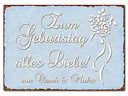 Farbiges Blechschild mit Wunschtext A4 pastellblau
