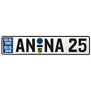 Schönes ausgefallenes Geburstagsgeschenk zum 25 Geburtstag . Ein echtes Autokennzeichen mit dem Namen des Geburtstagskind, dem Geburtsdatum, dem Datum des 25 Geburtstagstags, Wappen des Bundeslands ... Geschenk zum 25. Geburtstag Geburtstagsgeschenk Schild mit TÜV