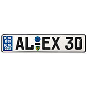 Schönes ausgefallenes Geburstagsgeschenk zum 30 Geburtstag . Ein echtes Autokennzeichen mit dem Namen des Geburtstagskind, dem Geburtsdatum, dem Datum des 30 Geburtstagstags, Wappen des Bundeslands ... Geschenk zum 30. Geburtstag Geburtstagsgeschenk Schild mit TÜV