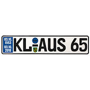 Schönes ausgefallenes Geburstagsgeschenk zum 65 Geburtstag . Ein echtes Autokennzeichen mit dem Namen des Geburtstagskind, dem Geburtsdatum, dem Datum des 65 Geburtstagstags, Wappen des Bundeslands ... Geschenk zum 65. Geburtstag Geburtstagsgeschenk Schild mit TÜV
