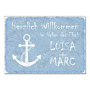 Geschenk zur Hochzeit "Hafen der Ehe" Schild A3 hellblau