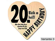 Holzherz mit Wunschtext zum 20. Geburtstag modern