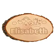 ovale Rindenscheibe mit Name und Einhorn 