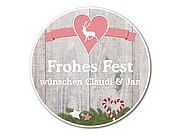 rundes Schild "Frohes Fest"