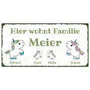 Schild mit Einhörnern und Namen 300 x 150mm